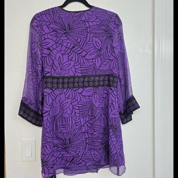 Silkland Women's 100% Silk Mini Wrap Dress  Purple Black Size M Lightweight - Picture 6 of 9